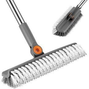 Double-Sided Floor Scrub Brush, 51-Inch Long Adjustable Handle Floor Scrubber 180° Rotating V-Shaped Heavy-Duty Shower Cleaning Brush No Scratches Suitable for Floor, Tile, Tub, Bathroom