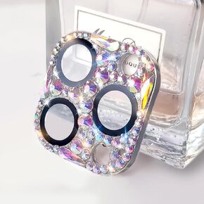 Cavdycidy Bling Diamond Camera Lens Protector Compatible with iPhone 15 Pro ＆ iPhone 15 Pro Max, Metal Glitter Gem Camera Cover，9H Tempered Glass lens full Screen Sparkle Rhinestone Protector