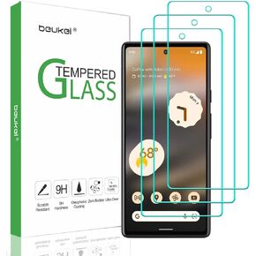 beukei Screen Protector (3 Pack) for Google Pixel 6a 5G, Tempered Glass, 9H Hardness, Touch Sensitive, Case Friendly, 2.5D Rounded Edges