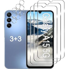 [3+3 Pack] Galaxy A15 5G Screen Protector + Camera Lens Protector, HD Tempered Glass, 9H Hardness, Anti Scratch, Easy Installation, Bubble Free, Screen Protector for Samsung Galaxy A15 5G