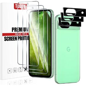 TQLGY 3 Pack Screen Protector for Google Pixel 8a with 3 Pack Camera Lens Protector, 9H Hardness Tempered Glass Film, Support Fingerprint Unlock, Ultra HD, Anti Scratch, Bubble Free, Case Friendly