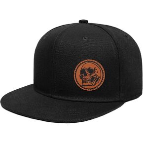 Flat Brim Hats for Men - Gothic Style Skull hat Leather Pattern - Hip-Hop Snapback Hat Skeleton Hats for Men