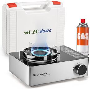 Dual Fuel Camp Stove, 12000 BTU Portable Propane/Butane Stove with Case, Adapter Hose, Wind Guard, Single Burner Propane Stove for Home Kitchen, Camping, Picnics, Hiking (Silver White)