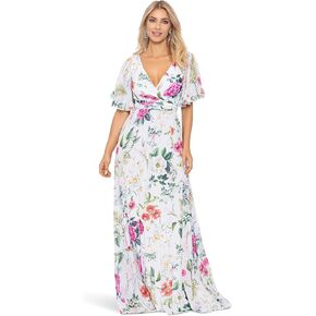 Betsy & Adam girls Long Floral Flare Sleeve Dress