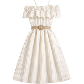SweatyRocks Girl's Cold Shoulder A Line Dress High Waist Short Sleeve Dresses