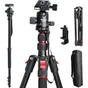 81" Camera Tripod, DSLR Tripod Heavy Duty for Travel, 360 ° Ball Head Professional Aluminum Tripod & Monopod with Carry Bag Compatible with Canon Nikon Binoculars Laser Telescope, 33lb Load