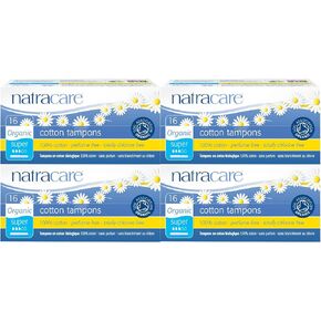 Natracare 9002 Organic All Cotton Tampons with Applicator 16 Count (Pack of 4)