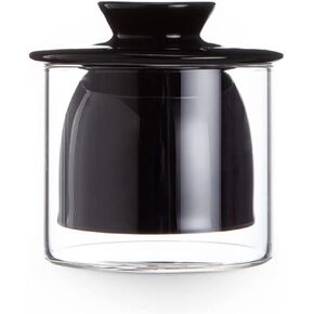 Ceramic Butter Dish Crock Big Capacity French Glass with lid Water Seal Tray Holder- Black
