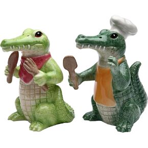 StealStreet SS-CG-20736 3.75" Painted Alligator Cooking Chef Salt and Pepper Shakers, Green