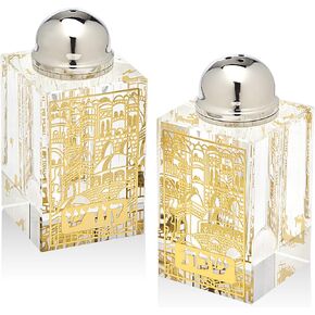 Godinger Jerusalem Sabbath Salt and Pepper Shaker Gold and Clear Crystal - Set of 2