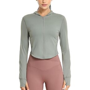 icyzone Women's UPF 50+ Athletic Jackets, Lightweight Zip Up Cropped Long Sleeve Shirts with Thumb Holes