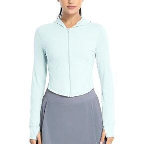 icyzone Women's UPF 50+ Athletic Jackets, Lightweight Zip Up Cropped Long Sleeve Shirts with Thumb Holes