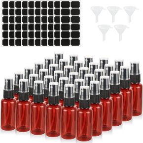 60 Pack Mini Amber Spray Bottle 1 oz Small Amber Spray Bottle with Small Fine Mist Spray and Plastic Cap, Refillable for for Essential Oils, Bath, Beauty, Hair & Cleaning