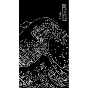 Black Wave Japanese Door Curtain, Asian Noren Cotton Curtains, Japanese Doorway Curtain 33.5"x 55" inch, Tapestry for Kitchen Bistro Partition Shading Home Decorative