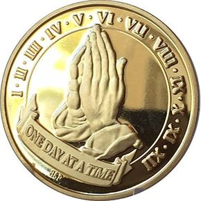 One Day at A Time Praying Hands 22k Gold Plated AA Alcoholics Anonymous Medallion Sobriety Chip Years 1 2 3 4 5 6 7 8 9 10 11 12 Year 1-12