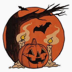 Vintage Pumpkin Scene Halloween 2018 Bumper Sticker Window Vinyl Decal 5"