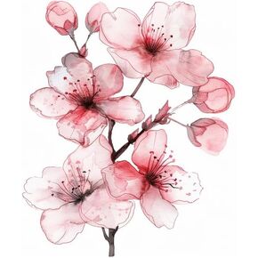 White Cherry Blossom Car Sticker Decal, Sakura Blossom Flower Branch Tree Car Decor for Window, Bumper, Mirror, Watercolor Blossom Vine Flower Sticker 1PC (2)