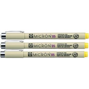 Sakura Pigma Micron - Pigment Fineliners - 0.5mm - Yellow [Pack of 3]