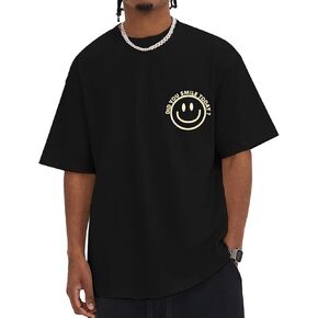 Men's T Shirts Smile Face Graphic Tees Oversized Tshirts Heavyweight Athletic Workout Short Sleeve Cotton Tops