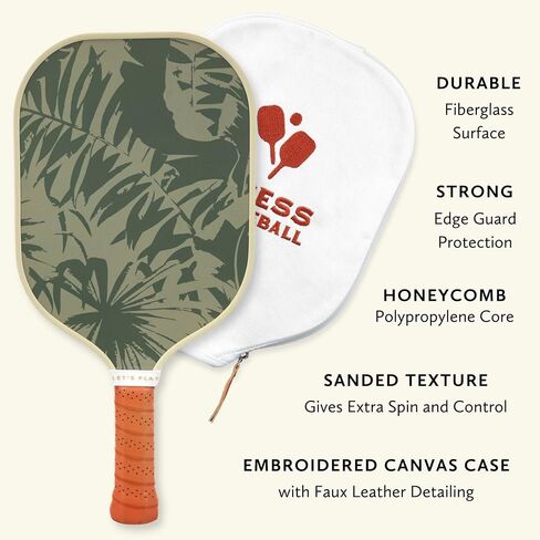 Recess Pickleball Single Paddles - Fiberglass Surface, Honeycomb Core - Sweatproof Foam Comfort Grip - Canvas Cover & Silicone Grip Ring - Tournament or Casual Play - Modern Designs - USAPA Approved in Saudi Arabia