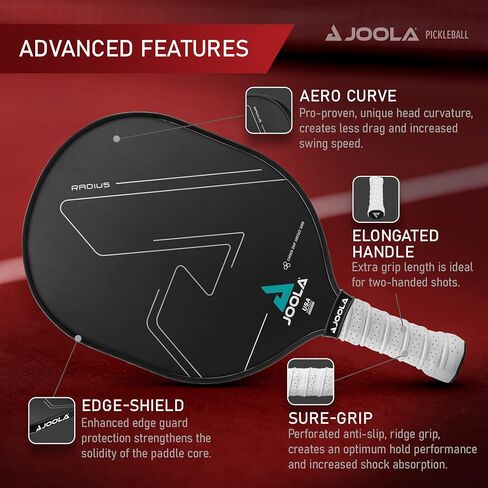 مجداف JOOLA Radius Pro Pickleball مع سطح قبضة كربون محكم - يخلق المزيد من الدوران والحد الأقصى من التحكم - أكبر نقطة حلوى - مضرب كرة Pickleball مع قلب قرص العسل من مادة البولي بروبيلين. in Saudi Arabia