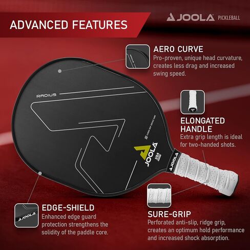 مجداف JOOLA Radius Pro Pickleball مع سطح قبضة كربون محكم - يخلق المزيد من الدوران والحد الأقصى من التحكم - أكبر نقطة حلوى - مضرب كرة Pickleball مع قلب قرص العسل من مادة البولي بروبيلين. in Saudi Arabia
