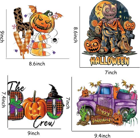 4pcs Halloween Iron on Sticker Patches Pumpkin Iron on Heat Transfer Decals Ghost Skeleton Bat Design T-Shirt Jeans Backpacks Families Clothing Hat DIY Applique Halloween Clothes Decorations in Saudi Arabia