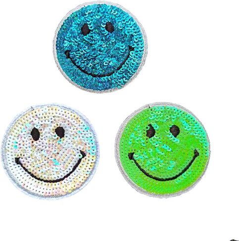 Big Cute Shiny Sequin Smile Face Patches Sewing on/Iron on Patches Clothes Dress Hat Pants Shoes Sewing Decorating DIY Craft Embarrassment Applique Patches (Mixed Colors) in Saudi Arabia