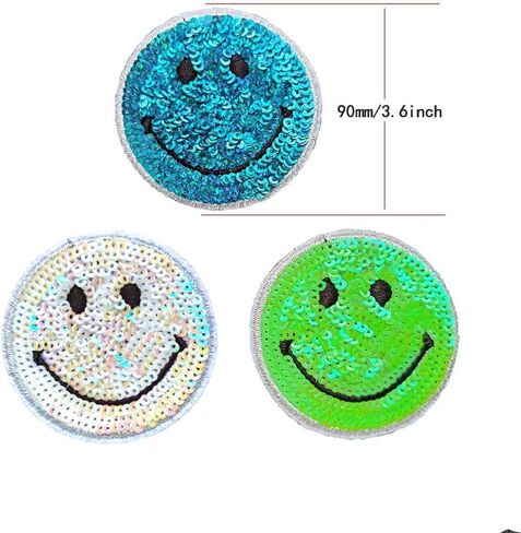 Big Cute Shiny Sequin Smile Face Patches Sewing on/Iron on Patches Clothes Dress Hat Pants Shoes Sewing Decorating DIY Craft Embarrassment Applique Patches (Mixed Colors) in Saudi Arabia