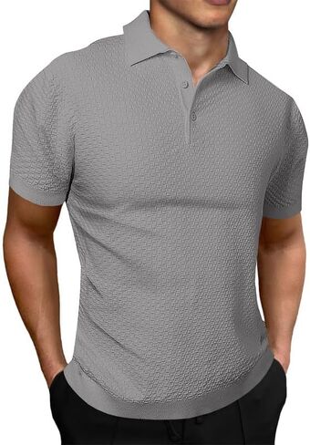JMIERR Mens Knit Polo Shirts Button Up Textured T Shirts Casual Solid Color Slim Fit Short Sleeve Summer Golf Tee Shirt in Saudi Arabia