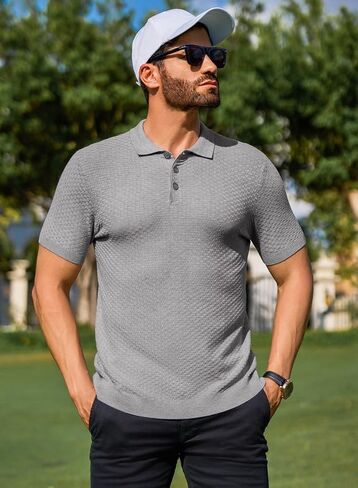 JMIERR Mens Knit Polo Shirts Button Up Textured T Shirts Casual Solid Color Slim Fit Short Sleeve Summer Golf Tee Shirt in Saudi Arabia