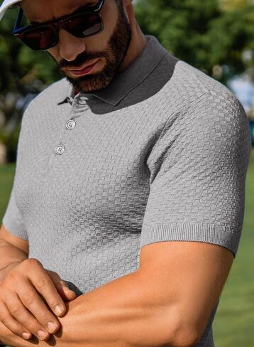 JMIERR Mens Knit Polo Shirts Button Up Textured T Shirts Casual Solid Color Slim Fit Short Sleeve Summer Golf Tee Shirt in Saudi Arabia