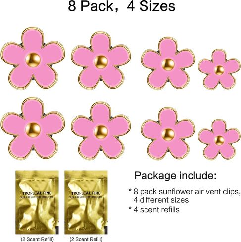 8 Pack Daisy Car Vent Clip with Reuseable Scent Refills, Flower Air Vent Clip Charm for Car Air Fresheners for Women, 4 Sizes (Pink) in Saudi Arabia