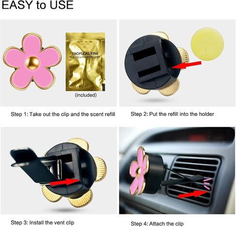 8 Pack Daisy Car Vent Clip with Reuseable Scent Refills, Flower Air Vent Clip Charm for Car Air Fresheners for Women, 4 Sizes (Pink) in Saudi Arabia