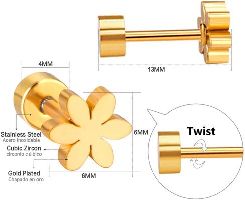 18G Tiny Flower Minimalist Stud Earrings for Women Girls Cute Stainless Steel Daisy Flower Cartilage Tragus Piercing Post Pin With Secure Safety Screwback Earring Hypoallergenic Jewelry Valentine's Day Birthday Gifts in Saudi Arabia