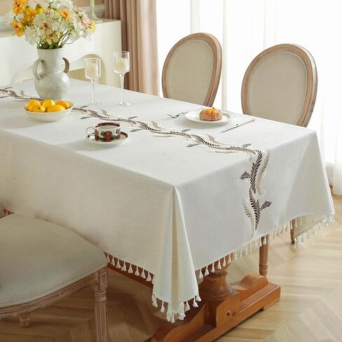 JIALE Tablecloths for Rectangle Tables,Cotton Linen Table Cloth Waterproof Tablecloth Wrinkle Free Farmhouse Dining Table Cover,Soft Fabric Table Cloths with Tassels,Brown,55" X 55",2-4 Seats in Saudi Arabia