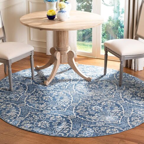 SAFAVIEH Brentwood Collection Area Rug - 8' x 10', Navy & Light Grey, Floral Damask Ogee Trellis Design, Non-Shedding & Easy Care, Ideal for High Traffic Areas in Living Room, Bedroom (BNT860M) in Saudi Arabia