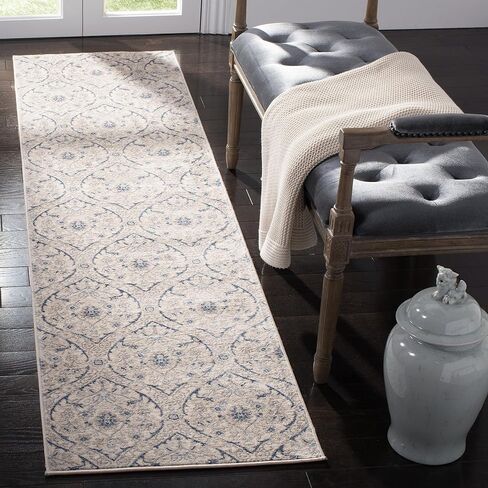SAFAVIEH Brentwood Collection Area Rug - 8' x 10', Navy & Light Grey, Floral Damask Ogee Trellis Design, Non-Shedding & Easy Care, Ideal for High Traffic Areas in Living Room, Bedroom (BNT860M) in Saudi Arabia