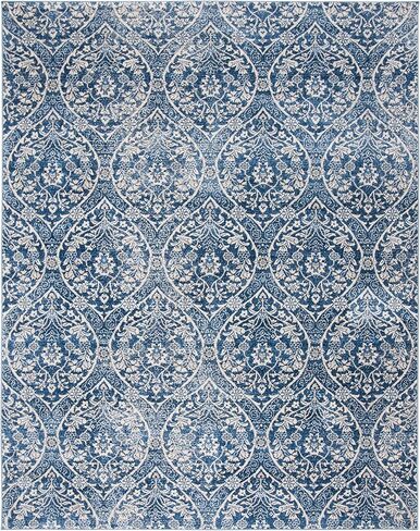 SAFAVIEH Brentwood Collection Area Rug - 8' x 10', Navy & Light Grey, Floral Damask Ogee Trellis Design, Non-Shedding & Easy Care, Ideal for High Traffic Areas in Living Room, Bedroom (BNT860M) in Saudi Arabia
