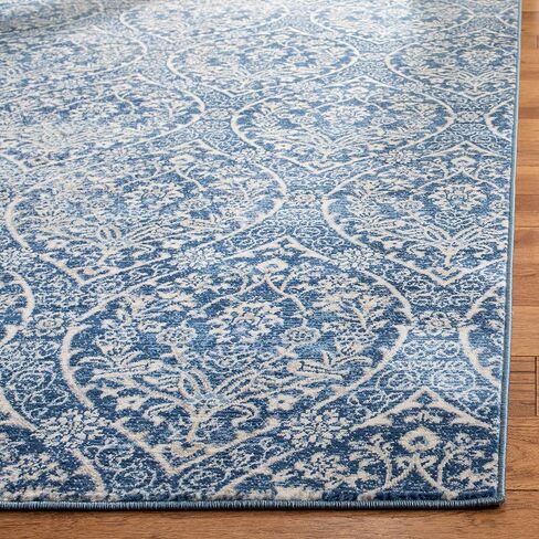 SAFAVIEH Brentwood Collection Area Rug - 8' x 10', Navy & Light Grey, Floral Damask Ogee Trellis Design, Non-Shedding & Easy Care, Ideal for High Traffic Areas in Living Room, Bedroom (BNT860M) in Saudi Arabia