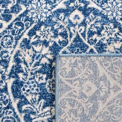 SAFAVIEH Brentwood Collection Area Rug - 8' x 10', Navy & Light Grey, Floral Damask Ogee Trellis Design, Non-Shedding & Easy Care, Ideal for High Traffic Areas in Living Room, Bedroom (BNT860M) in Saudi Arabia