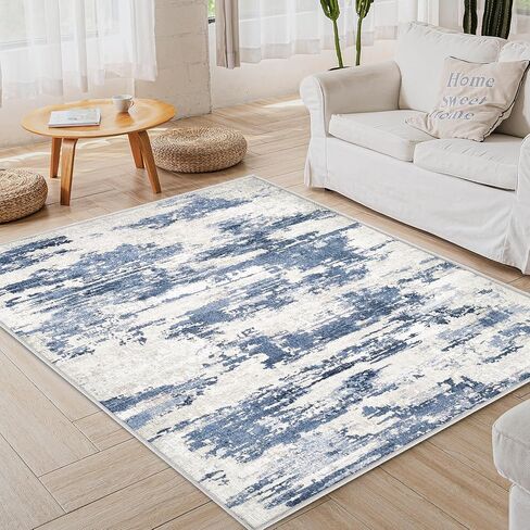 Washable 4x6 Area Rug, Chenille Modern Abstract Soft Area Rug, Non Slip Foldable Small Carpet, Stain Resistant Neutral Area Rug for Living Room Bedroom Dinning Room in Saudi Arabia