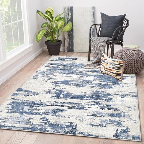 Washable 4x6 Area Rug, Chenille Modern Abstract Soft Area Rug, Non Slip Foldable Small Carpet, Stain Resistant Neutral Area Rug for Living Room Bedroom Dinning Room in Saudi Arabia
