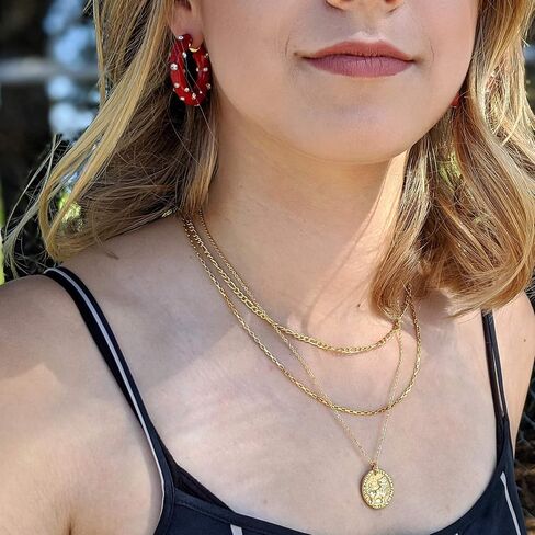 18K Gold Plated Gold Medallion Pendant Necklace Gold Coin Layered Necklace Tag Necklace Gold Miraculous Gold Necklace Bridesmaid Gift in Saudi Arabia