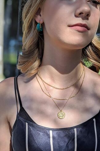 18K Gold Plated Gold Medallion Pendant Necklace Gold Coin Layered Necklace Tag Necklace Gold Miraculous Gold Necklace Bridesmaid Gift in Saudi Arabia