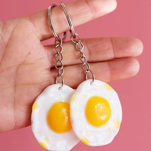 Keychain Imitation Fried Eggs Pendant Keyring Key Holder Key Chain Women Men Gift for Birthday Christmas Festival Pack of 2 in Kuwait