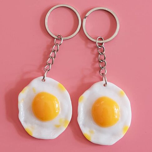 Keychain Imitation Fried Eggs Pendant Keyring Key Holder Key Chain Women Men Gift for Birthday Christmas Festival Pack of 2 in Kuwait