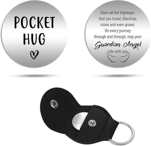 Double Sided Inspirational Pocket Hug Token Guardian Angel Gifts for Women Men Daughter Son Long Distance Gifts w/Leather Keychain #PH12 in Saudi Arabia