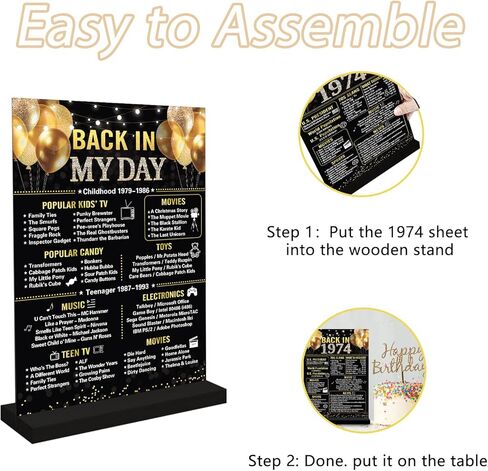 Trgowaul 50th عيد ميلاد الزفاف الديكور النساء الرجال، 1974 طباعة مزدوجة ملصق الذهب الأسود زخرفة الاكريليك (11 * 7.8 ")، مع قوس، هدية ديكور الذكرى الخمسين، لوازم حفلة عيد ميلاد 50 in Kuwait