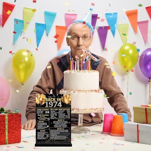 Trgowaul 50th عيد ميلاد الزفاف الديكور النساء الرجال، 1974 طباعة مزدوجة ملصق الذهب الأسود زخرفة الاكريليك (11 * 7.8 ")، مع قوس، هدية ديكور الذكرى الخمسين، لوازم حفلة عيد ميلاد 50 in Kuwait